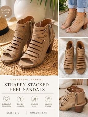 Universal Thread strappy stacked heel sandals tan 6.5 Summer Festival Boho